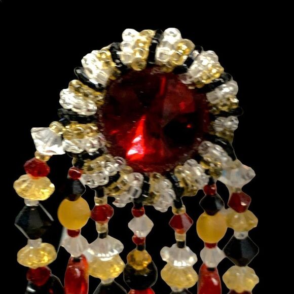 Sparkling brilliant Red gold black Swarovski Rivoli chandelier earrings pierced - Picture 6 of 11